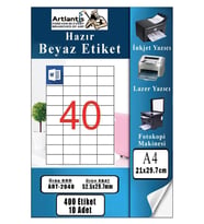 A4 Hazır Etiket 52.5x29.7 mm 10 Sayfa 1 Paket 40 lı Kendinden Yapışkanlı Fotokopi Lazer İnkjet Kağıdı Yazıcılar İçin Uyumlu (Beyaz)