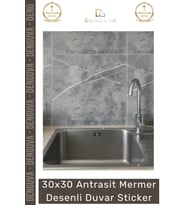 #Sticker 30x30 Antrasit Kendinden Yapışkanlı Mutfak Paneli Folyo Mermer Desenli Duvar Sticker