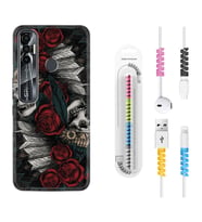 Tecno Spark 6 6 Go 8C 8 Pro 7 7 Pro Kılıf Kablo Koruma Spiral Silikon Skull Rose 1673