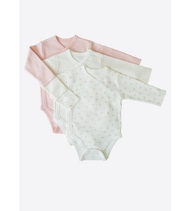 Organik New Dreams 3'lü Uzun Kol Kruvaze Body Pembe