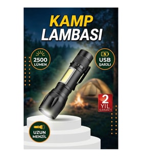 2500 Lümen COB LED USB Şarjlı Uzun Menzilli El Feneri Kamp Lambası
