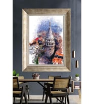 Tablore İstanbul Galata Kulesi Manzaralı Tablo Yağlıboya Efektli Çerçeveli Salon Tablosu