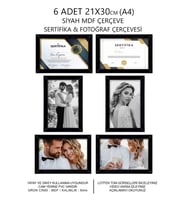 6 Adet 21x30 Çerçeve - Mdf Çerçeve - Fotoğraf Çerçevesi - A4 Sertifika Çerçevesi (Siyah)