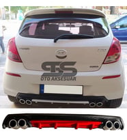 Hyundai i20 Difüzör Arka Tampon Eki 4 Egzoz Çıkışlı Kırmızı Lüx Tip