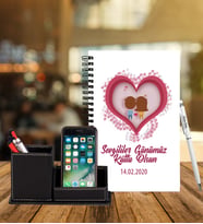 Sevgililer Gününe Özel Ahşap Defter Kalem & Deri Kaplama Kalemlik Hediye Seti 35