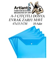 A3 Çıtçıtlı Dosya Mavi 10 Adet A-3 Çıt çıtlı Zarf Dosya Transparan 47x33.5 cm Büyük Boy Çıtçıtlı Dosya