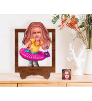 BK Gift Kişiye Özel Kız Çocuk Karikatürlü Ahşap Standlı 3D Biblo-11 (Beyaz)