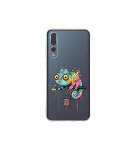 Huawei P20 Pro ile Uyumlu Splash Bukalemun Tasarımlı Şeffaf Silikon Kılıf
