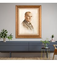 Altın Varaklı Çerçeveli Paspartulu Atatürk Tablo TR1121 (Gold)