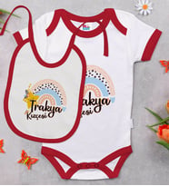 BK Kids Trakya Kızçesi Tasarımlı Kırmızı Bebek Body Zıbın ve Mama Önlüğü Hediye Seti