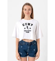 Forrest Gump Cross Country Team Beyaz Kadın Crop Tshirt
