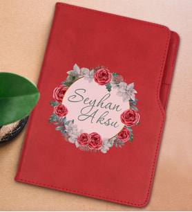 BK Gift Kişiye Özel Çiçek Tasarımlı Kırmızı Termo Deri Not Defteri 15x21cm-8