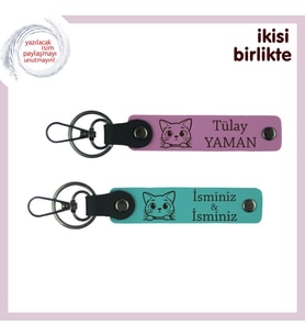 Kedi Dostuna Verilecek En Zarif Armağan, Patili Deri Anahtarlık Seti, Pembe-Koyu Turkuaz (Çok Renkli)