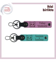 Kedi Dostuna Verilecek En Zarif Armağan, Patili Deri Anahtarlık Seti, Pembe-Koyu Turkuaz (Çok Renkli)