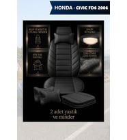 civic fd6 2006 Koltuk ve Kılıf uyumlu Minder Yastık Lüks Siyah 2 Minder 2 Yastık