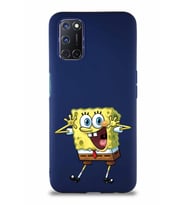 Oppo A52 Soft Premier Kapak Sünger Bob Tasarımlı Silikon Kılıf - Lacivert (Şeffaf)