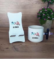 Polis Hediye Sepeti Kupa Bardak T Kulplu ve Ahşap Telefon Standı 10 Nisan Polisler Günü Hediyesi (Model 2)