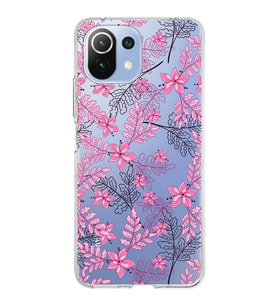 Xiaomi Mi 11 Lite Uyumlu Kapak Floral Pembe Tasarımlı Şeffaf Silikon Kılıf