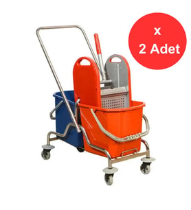 Nossa Krom Çift Kovalı Temizlik Seti Arabası Ekstra, Çelik Presli x 2 Adet