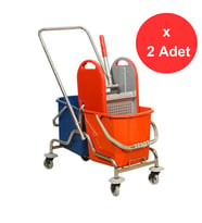 Nossa Krom Çift Kovalı Temizlik Seti Arabası Ekstra, Çelik Presli x 2 Adet