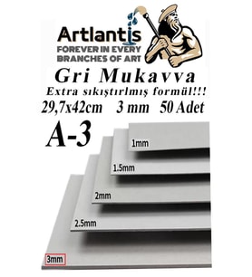 A3 Mukavva Gri 3 mm 50 Adet 1 Paket 29.7x42 cm A-3 Mukavva 3 mm Kalınlığında A-3 Mukavva