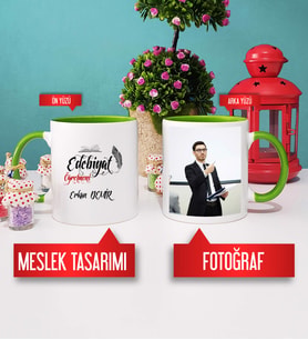 Edebiyat Öğretmenine Hediye Edebiyat Öğretmeni Kupa Bardak Yeşil Fotoğraflı
