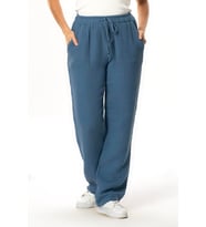 Beli Lastikli Multi Çift Cepli Müslin Kadın/Erkek Unisex Yazlık Pantolon İndigo indg