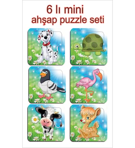 Çocuklar Için Eğitici Ve Öğretici Ahşap 6 LI 4 Parçalı Hayvanlar Mini Puzzle Set 6 LI Set