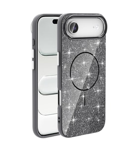 Apple iPhone 17 Air Kılıf M-safe Şarj Özellikli Parlak Simli Shinig Okso Kapak (Siyah)