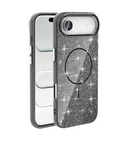 Apple iPhone 17 Air Kılıf M-safe Şarj Özellikli Parlak Simli Shinig Okso Kapak (Siyah)