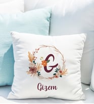 Baş Harfli İsimli Çiçekli Yastık Kişiye Özel