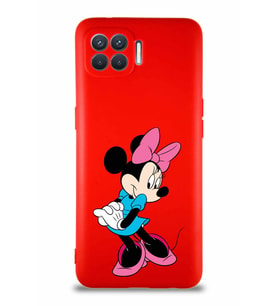 Oppo Reno 4 Lite Soft Premier Kapak Minnie Mouse-F Tasarımlı Silikon Kılıf - Kırmızı (Şeffaf)