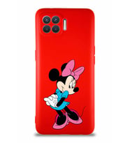 Oppo Reno 4 Lite Soft Premier Kapak Minnie Mouse-F Tasarımlı Silikon Kılıf - Kırmızı (Şeffaf)