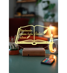 Kişiye Özel 3D Öğretmenler Günü Kitap&Kalem 16 Renk Dekoratif Led Lamba