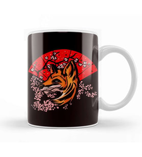Japanese Fox Sakura Cherry Blossom Tree Japanese Art Nature Kupa Bardak Porselen