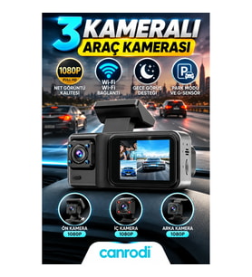 3 Kameralı 1080P Araç Kamerası – Wi-Fi, Gece Görüş, Park Modu ve G-Sensör