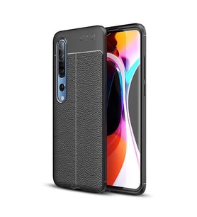 Xiaomi Mi 10 Kılıf Deri Tarzı Niss Silikon Case (Siyah)