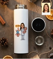 Kişiye Özel Karikatürlü Ebe Filtreli Dijital Göstergeli Termos Tıp Bayramı Hediyesi