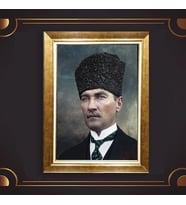 Altın Varaklı Çerçeveli Paspartulu Atatürk Tablo z4748 (Gold)