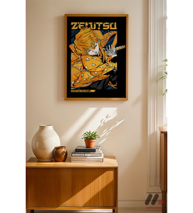 Demon Slayer Zenitsu Anime Poster, Ahşap Çerçeveli Duvar Tablosu - Anime Severlere