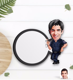 BK Gift Kişiye Özel Erkek Polis Karikatürlü Ahşap Bardak Altlığı-3