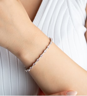 925 Ayar Gümüş Rodyum Kaplama 3 mm Kare Pembe Zirkon Taşlı Suyolu Bileklik