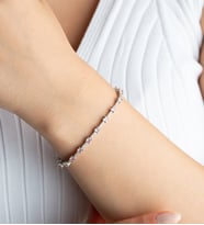 925 Ayar Gümüş Rodyum Kaplama 3 mm Kare Pembe Zirkon Taşlı Suyolu Bileklik