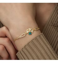 Gümüş Gold Nazarlı Yonca Bileklik