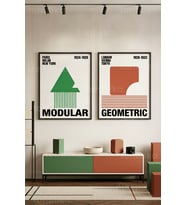 Modern Grafik Sanatlar Minimalist Geometrik 2'li Ahşap Çerçeveli Tablo Seti