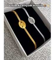 ÇELİK KRAL KRALİÇE ASLAN ÇİFT BİLEKLİK (ÖZEL GÜN DOĞUM GÜNÜ SEVGİLİLER GÜNÜ HEDİYESİ) (Standart)