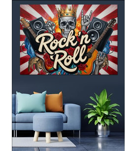 Rock N Roll Müzik Sanatı Dekoratif Kanvas - Mdf Ahşap Tablo