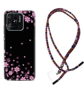 Xiaomi Poco X3 Pro M4 Pro X4 Pro C40 10C Kılıf Boyun Asklı Rasta Silikon Black flowers 1391