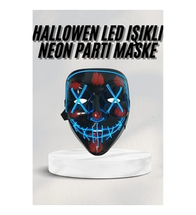 Mey İthalat® Led Işıklı Neon Maske Cadılar Bayramı Maskesi Korkunç Korku Maskesi