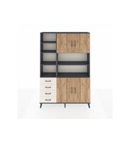 Arges Dolap 9 Raflı 4 Çekmeceli 4 Kapaklı 132x30x195 Antrasit-Çam/Aytaşı